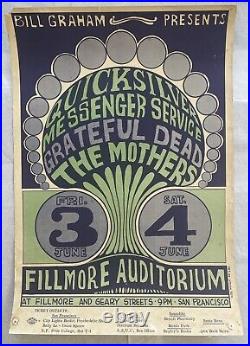 1966 Grateful Dead, The Mothers, Quicksilver, Rare Fillmore BG-9 Poster