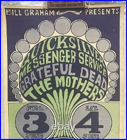 1966 Grateful Dead, The Mothers, Quicksilver, Rare Fillmore BG-9 Poster