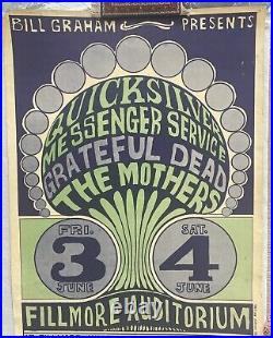 1966 Grateful Dead, The Mothers, Quicksilver, Rare Fillmore BG-9 Poster