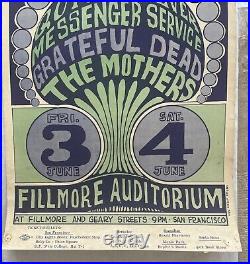 1966 Grateful Dead, The Mothers, Quicksilver, Rare Fillmore BG-9 Poster