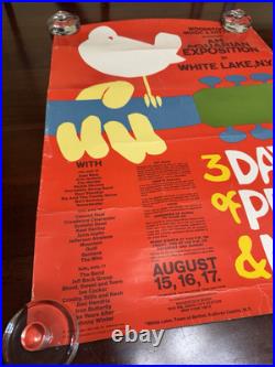 1969 ORIGINAL WOODSTOCK 18x24.5 POSTER BETHEL NEW YORK, GRATEFUL DEAD, SANTANA