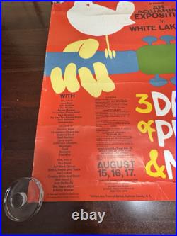 1969 ORIGINAL WOODSTOCK 18x24.5 POSTER BETHEL NEW YORK, GRATEFUL DEAD, SANTANA