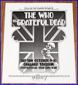 1976 Oakland Stadium THE WHO / GRATEFUL DEAD Signed Poster