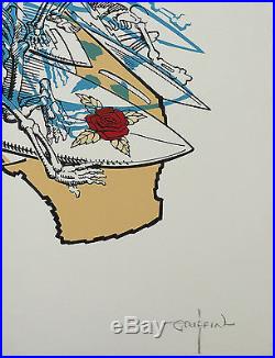 1986 Grateful Dead Surfing Tres Skeletons Silkscreen Signed by Rick Griffin