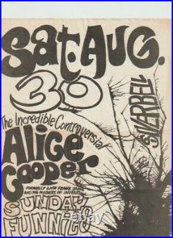 Alice Cooper Rare Original Very Early Rare Concert Flyer Handbill