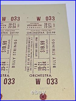 Billy Strings Deju Vu Sheet of Uncut Tickets on Gold paper