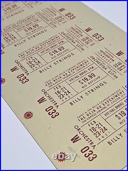 Billy Strings Deju Vu Sheet of Uncut Tickets on Gold paper