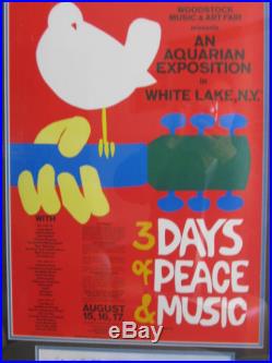 Framed Original 1969 Woodstock Poster & Unframed Ticket With Photos & Certificates