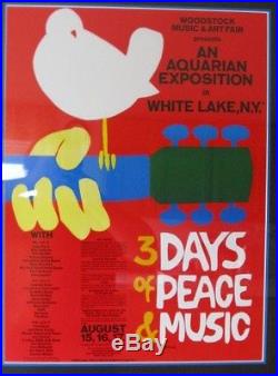 Framed Original Woodstock Poster, 1 Day Ticket, & Photo, with 2 Certificates