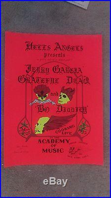 Grateful Dead Bo Diddley Hells Angels 1972 Rare First Printing Concert Poster