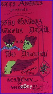 Grateful Dead Bo Diddley Hells Angels 1972 Rare First Printing Concert Poster