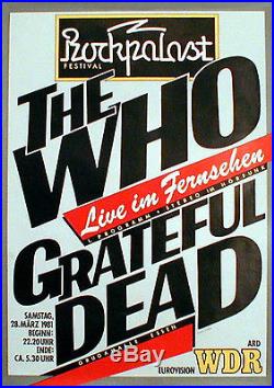 GRATEFUL DEAD and WHO rare concert poster from March 1981