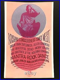 Grateful Dead 1/29/1967 RARE Poster Janis Joplin Allen Ginsberg KRISHNA AOR 2.18