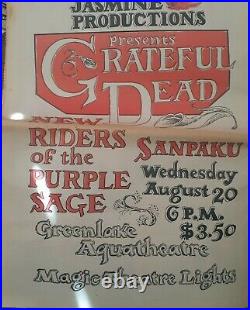 Grateful Dead 1969 Rare Greenlake Aqua Theatre Seattle Concert Poster / Ad