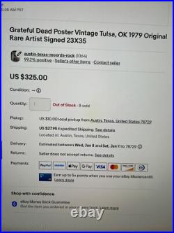 Grateful Dead Poster Vintage Tulsa, OK 1979 Original Rare Artist Signed 23X35