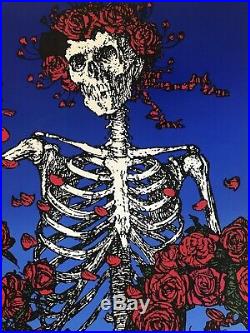 Grateful Dead Skeleton Skull & Roses Poster, Signed Stanley Mouse EXCELLENT