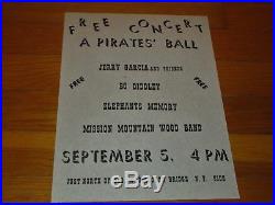 Original 1973 JERRY GARCIA A PIRATES BALL Concert Flyer Poster NY Grateful Dead