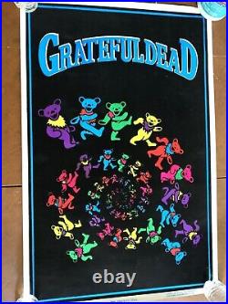 Original Vtg Grateful Dead Dancing Bears RARE NEVER USED Flock Blacklight Poster