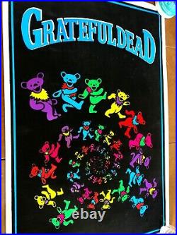 Original Vtg Grateful Dead Dancing Bears RARE NEVER USED Flock Blacklight Poster