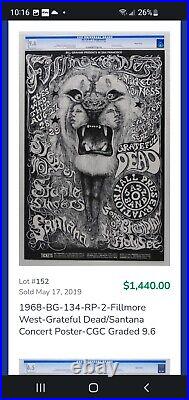 SIGNED by Conklin BG-134 2nd Print Poster Santana Grateful Dead Steppenwolf