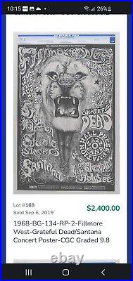 SIGNED by Conklin BG-134 2nd Print Poster Santana Grateful Dead Steppenwolf