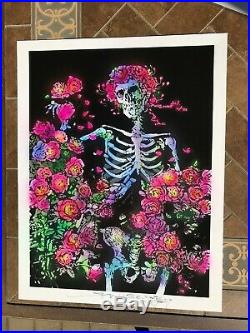 Stanley Mouse SIGNED SKELETON & ROSES HAND AIRBRUSHED COLOR PRINT PURPLE COA