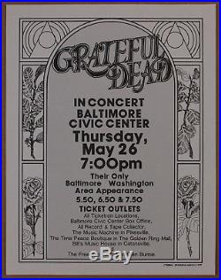THE GRATEFUL DEAD 1977 Baltimore Civic Center Handbill, Poster ORIGINAL