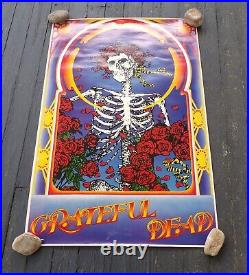 VINTAGE 1985 GRATEFUL DEAD POSTER WOODCUT BERTHA SKELETON SKULL & ROSES 24x36