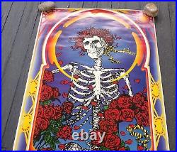 VINTAGE 1985 GRATEFUL DEAD POSTER WOODCUT BERTHA SKELETON SKULL & ROSES 24x36