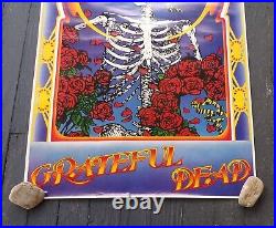 VINTAGE 1985 GRATEFUL DEAD POSTER WOODCUT BERTHA SKELETON SKULL & ROSES 24x36