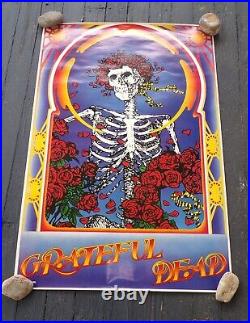 VINTAGE 1985 GRATEFUL DEAD POSTER WOODCUT BERTHA SKELETON SKULL & ROSES 24x36