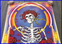 VINTAGE 1985 GRATEFUL DEAD POSTER WOODCUT BERTHA SKELETON SKULL & ROSES 24x36