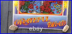 VINTAGE 1985 GRATEFUL DEAD POSTER WOODCUT BERTHA SKELETON SKULL & ROSES 24x36