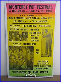 Vintage Monterey Pop Festival Concert Poster 1967 Grateful Dead, Hendrix
