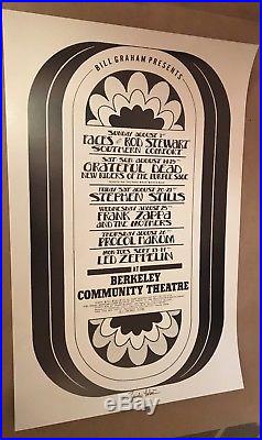 Vintage Zeppelin Grateful Dead Faces Zappa Poster Tuten Signed 1972 Bill Graham